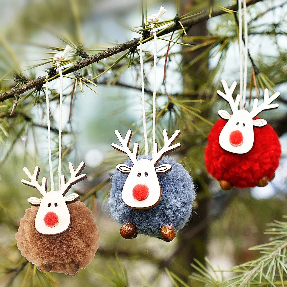 20/1Pcs Christmas Felt Wooden Elk Hanging Ornaments Cute Reindeer Xmas
