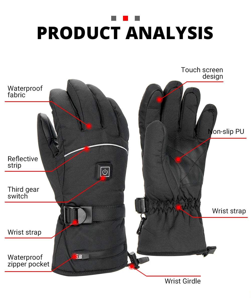 Heated Gloves Battery Heat Motorcycle Gloves Goat-skin Leather 3 Gears