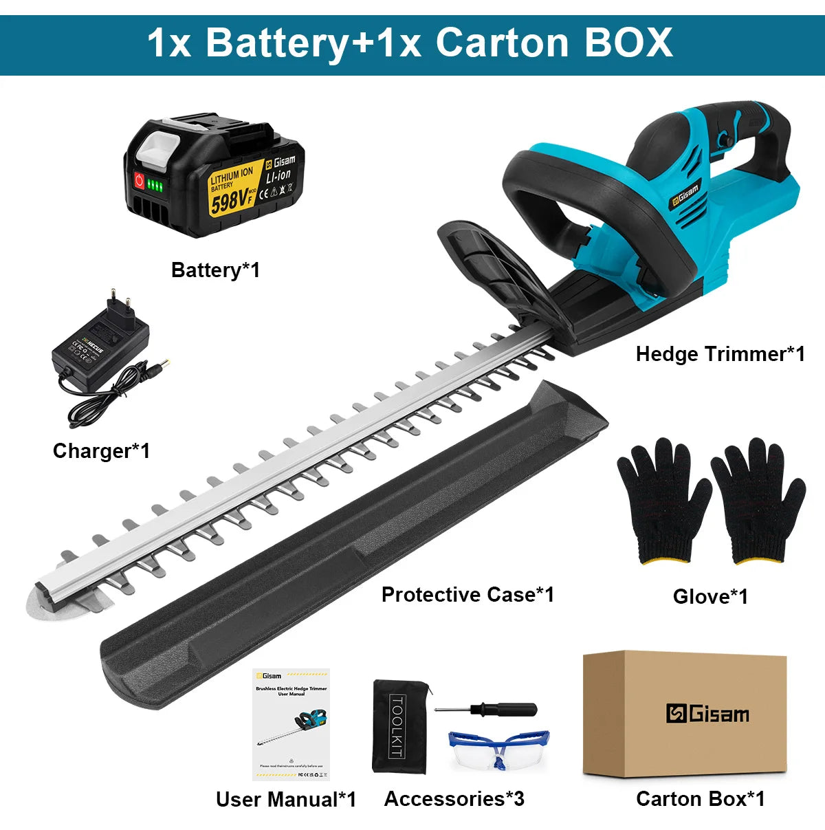 Gisam 20000RPM Brushless Electric Hedge Trimmer