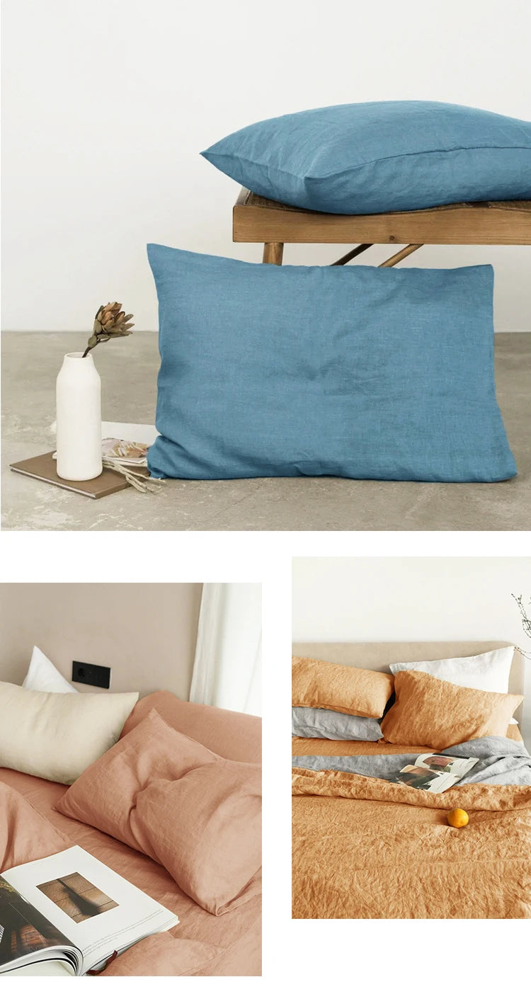 Set of 2 100%Linen Soft Breathable Pillowcase Decorative Square