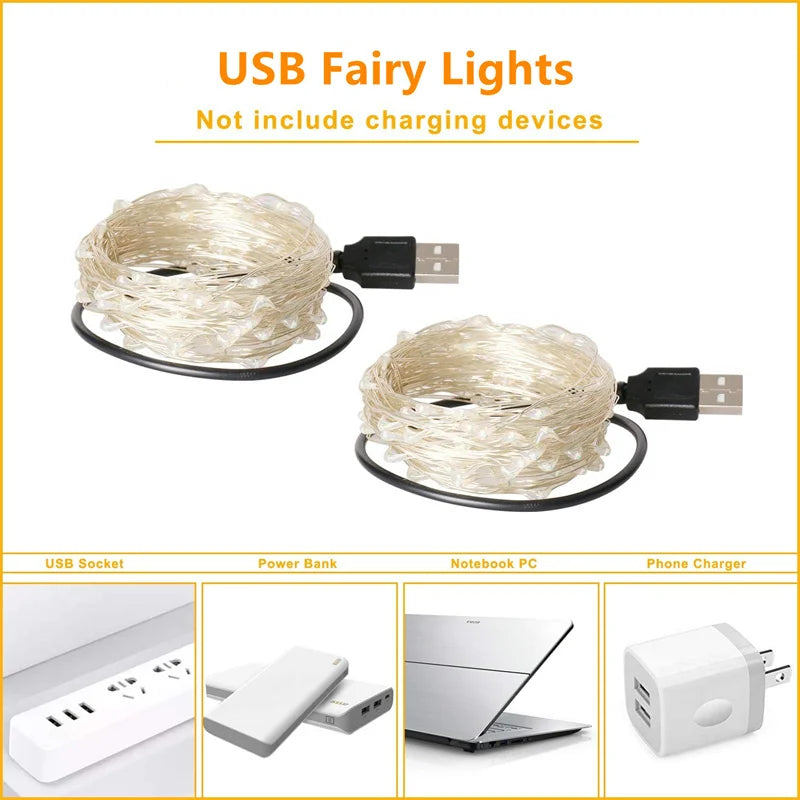 USB Led Fairy Lights Copper Wire String 20M 200LED