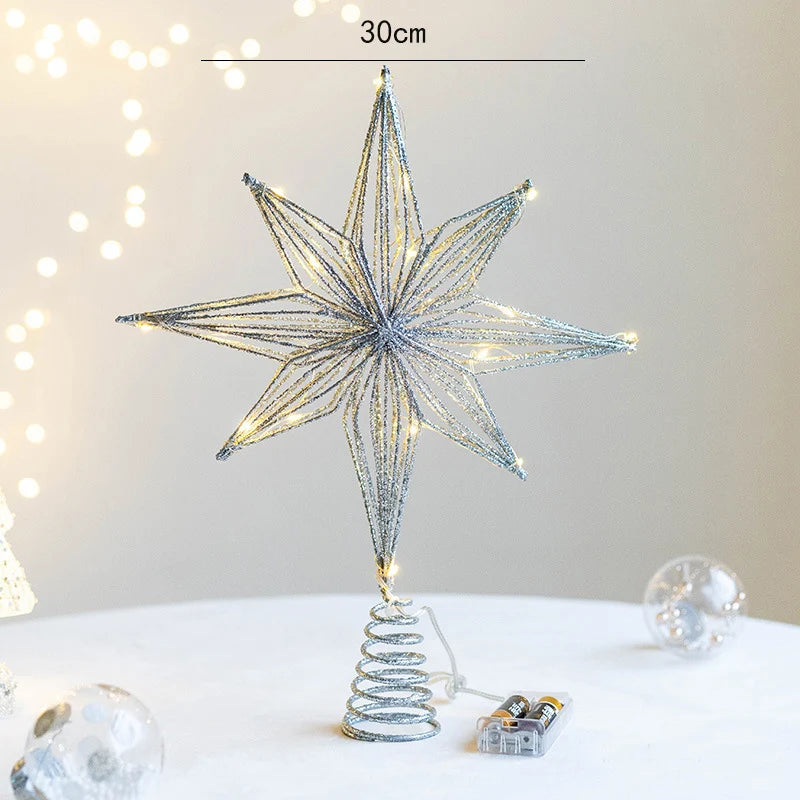 30cm Led Star Christmas Tree Topper With String Lights Festive