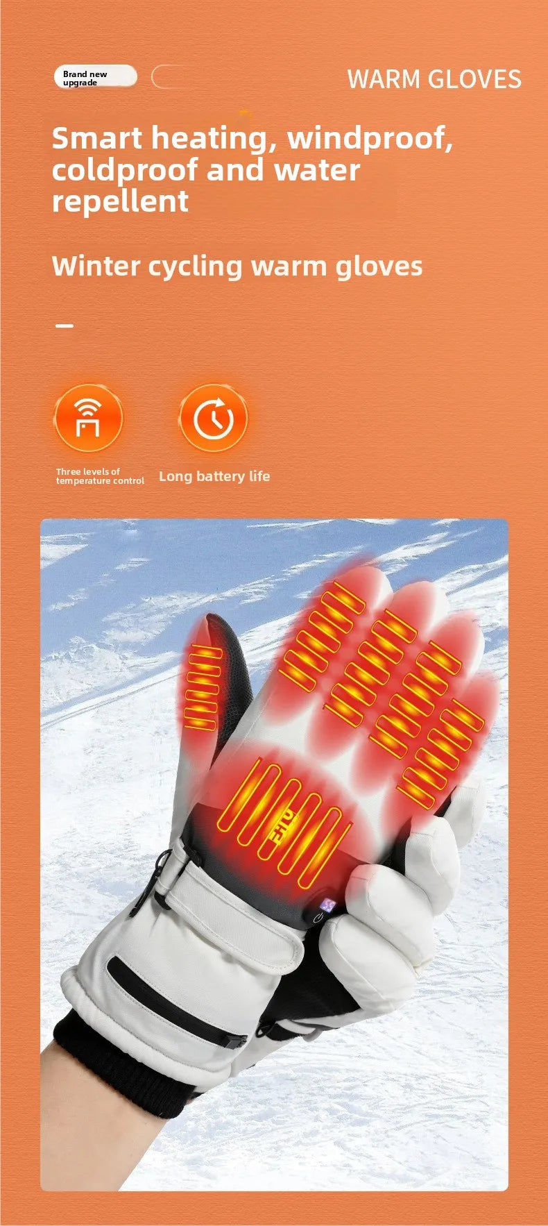 2025 Smart Heated Ski Gloves USB Recharge 3-Heat Carbon Fiber Waterproof