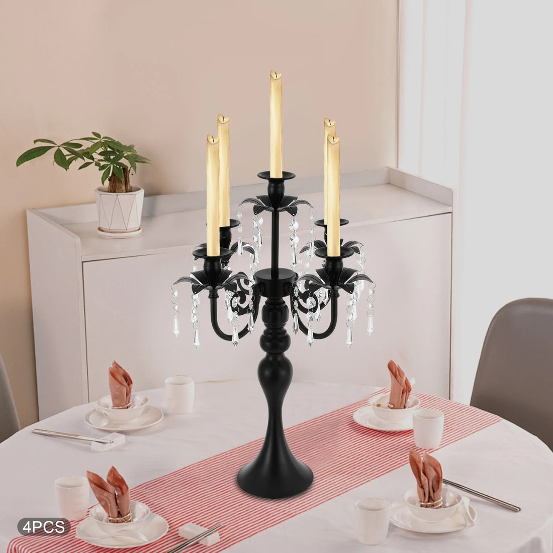 4Pcs 5-Arm Vintage Candle Holders 20in Black