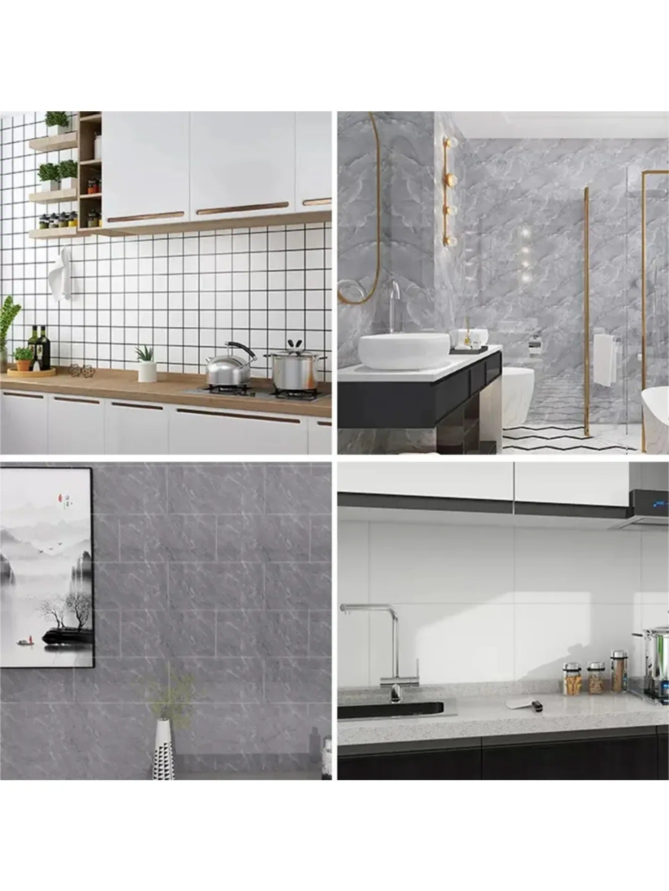 10Pcs Self-adhesive Marble Tiles Sticker Waterproof 30cmx60cm Tiles