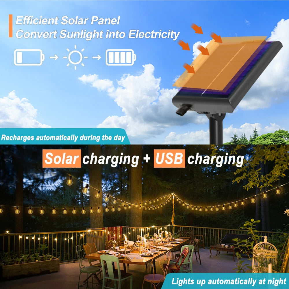 Solar G40 Outdoor String Lights with Remote Controls LED