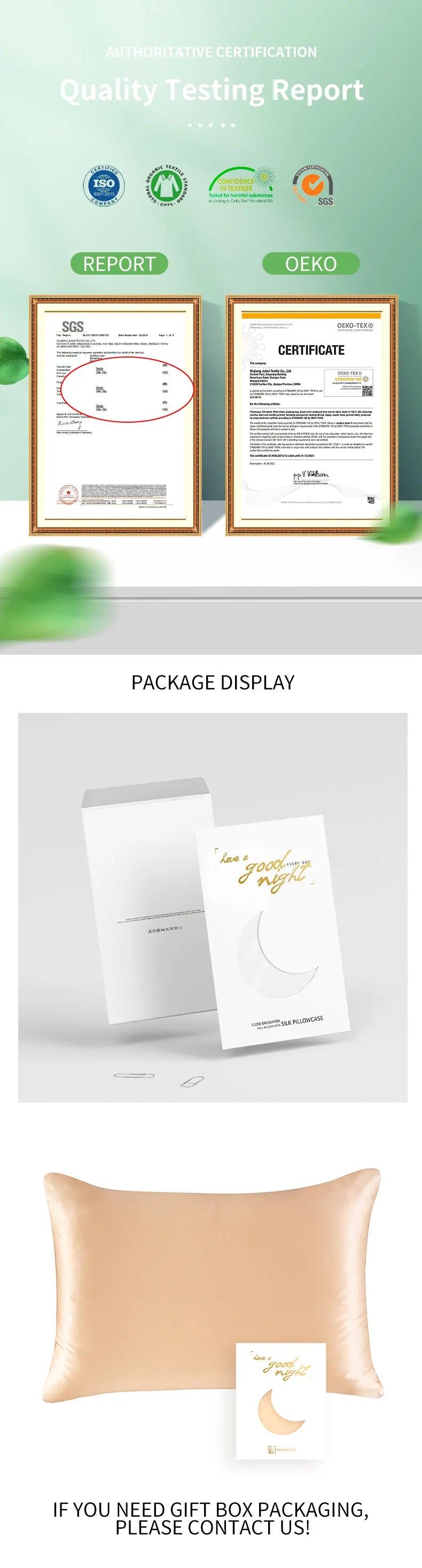 100% Natural Mulberry Silk Pillowcase With OEKO-TEX