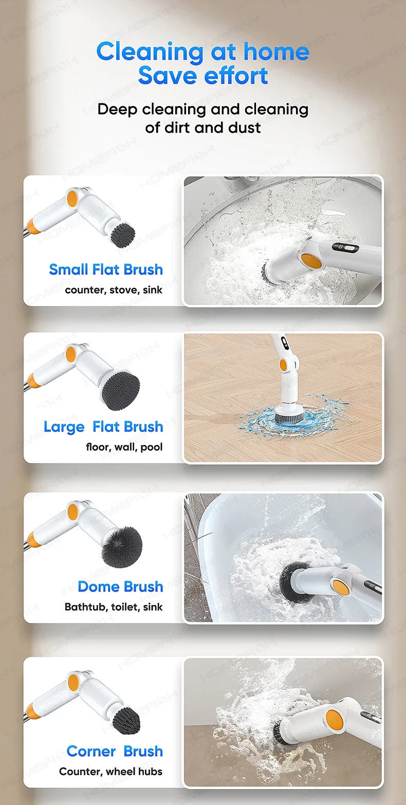 HOMFISH 2025 NEW 8-in-1 Electric Spin Scrubber Wireless Cleaning Brush