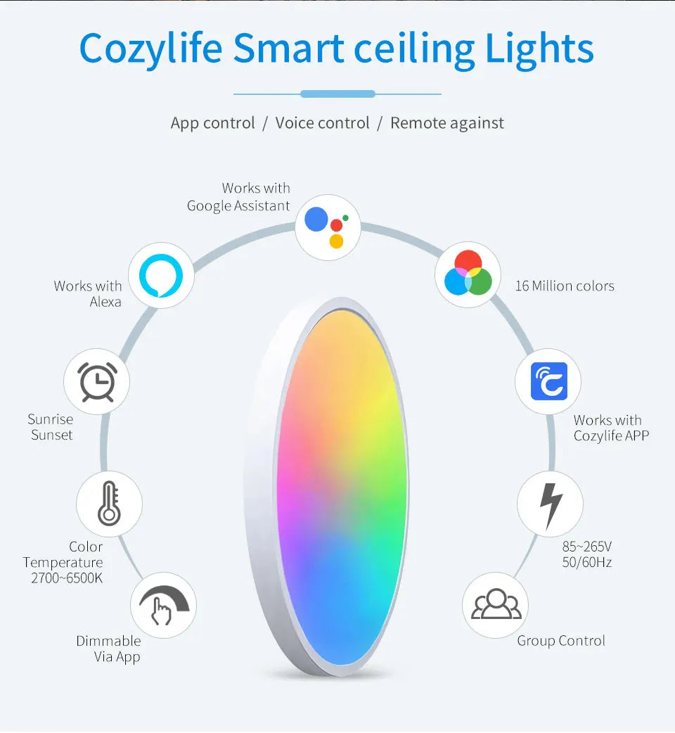 Smart WiFi LED Ceiling Light 24W Cozylife APP Control Voice Control
