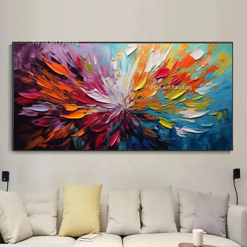 Hand Drawn Colorful Knife Thick Flowers Canvas Oil Painting
