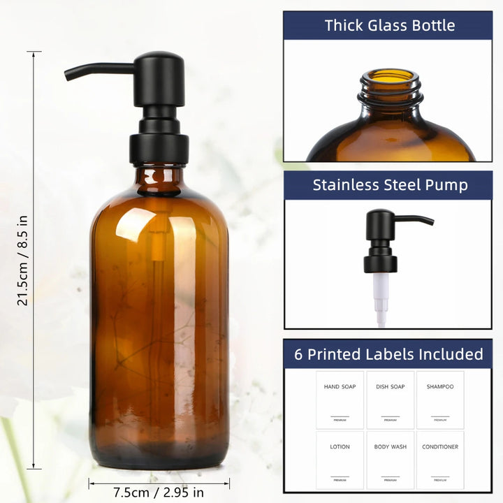 Amber Glass Soap Dispenser with Black Pump