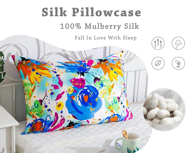 New 100% Nature Mulberry Floral Silk Pillowcase Zipper Pillow Case