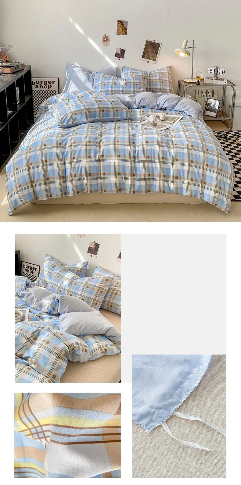 Skin-friendly Quilt Cover Plaid Style Duvet Covers Double Side Bed Cover