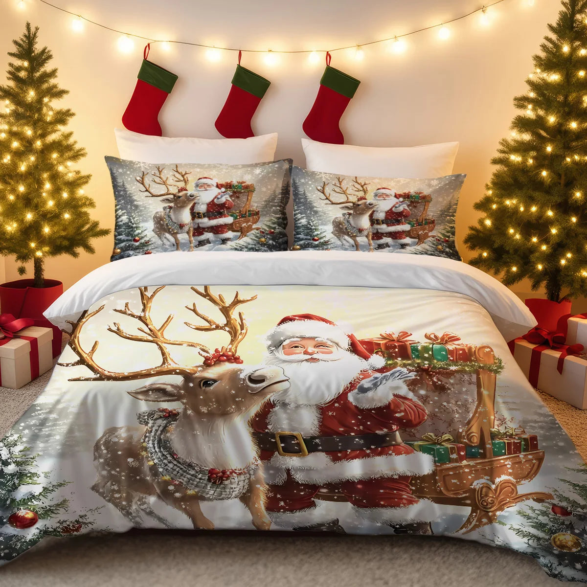 3pcs Santa Claus Printed Bedding Set