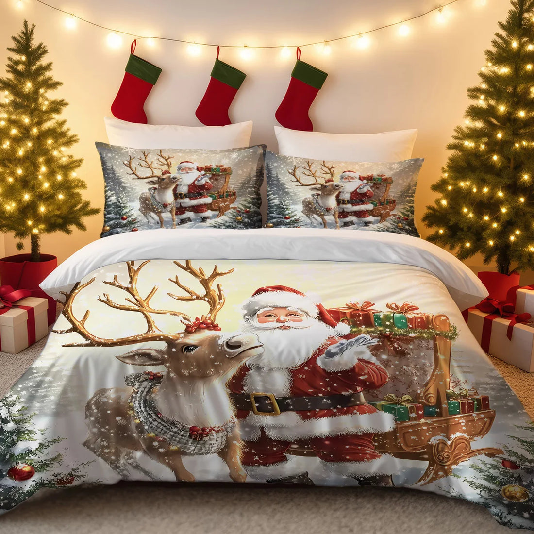 3pcs Santa Claus Printed Bedding Set