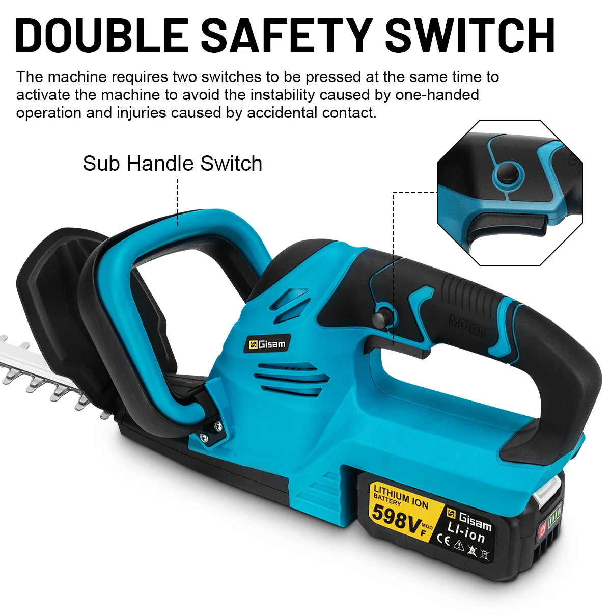 Gisam 20000RPM Brushless Electric Hedge Trimmer