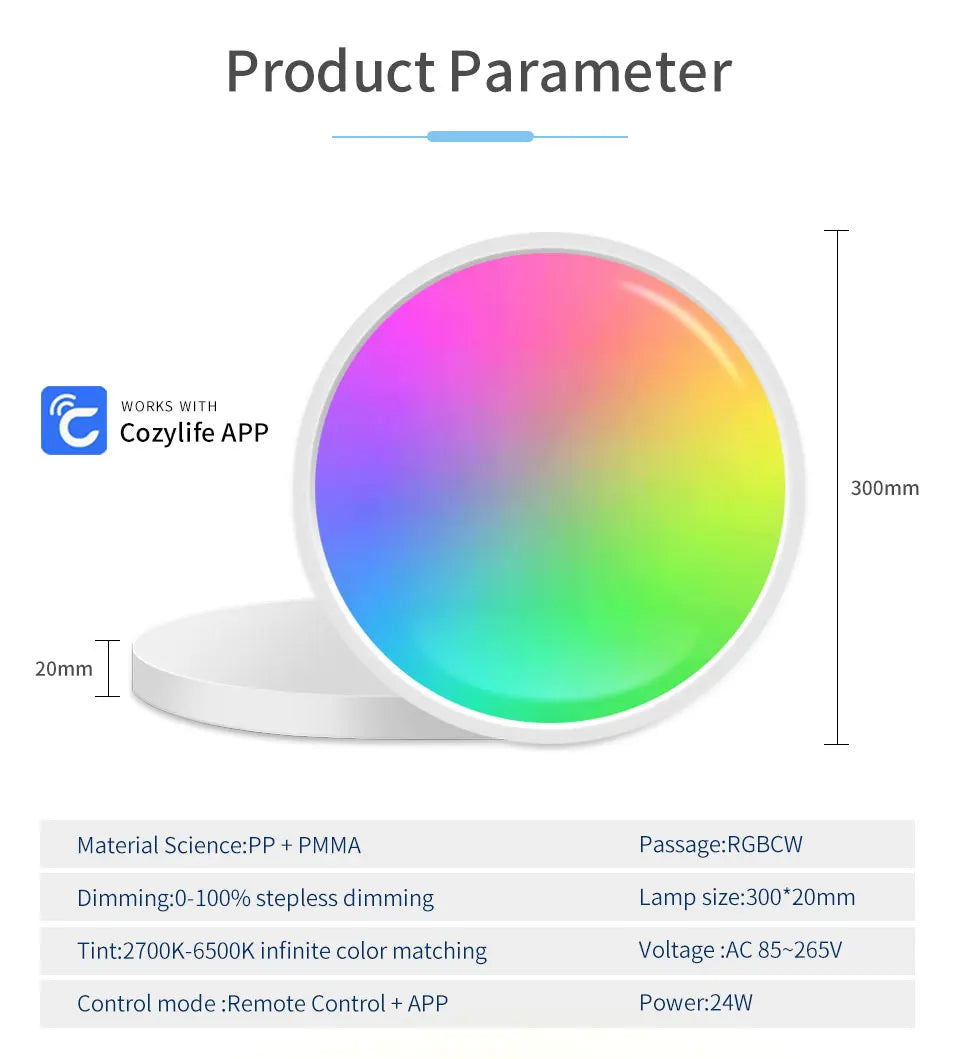 Smart WiFi LED Ceiling Light 24W Cozylife APP Control Voice Control