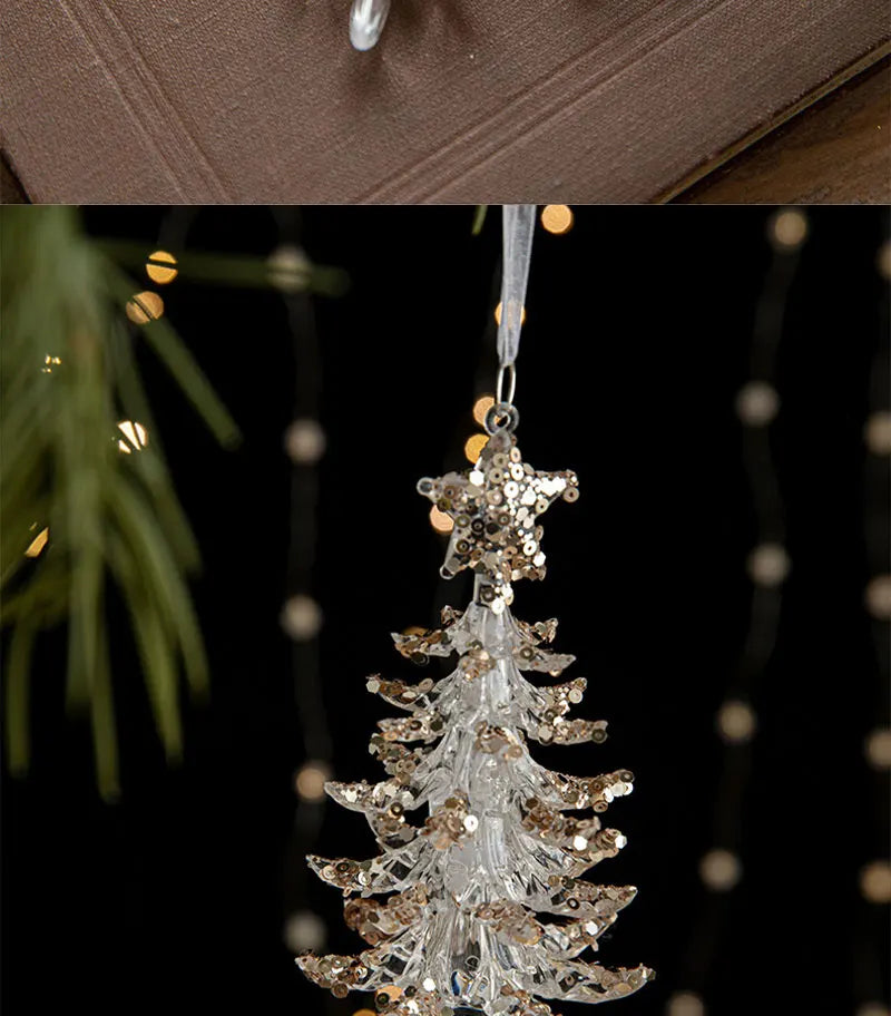 Crystal Christmas Tree Ornaments Acrylic Clear Hanging Crystals for Christmas