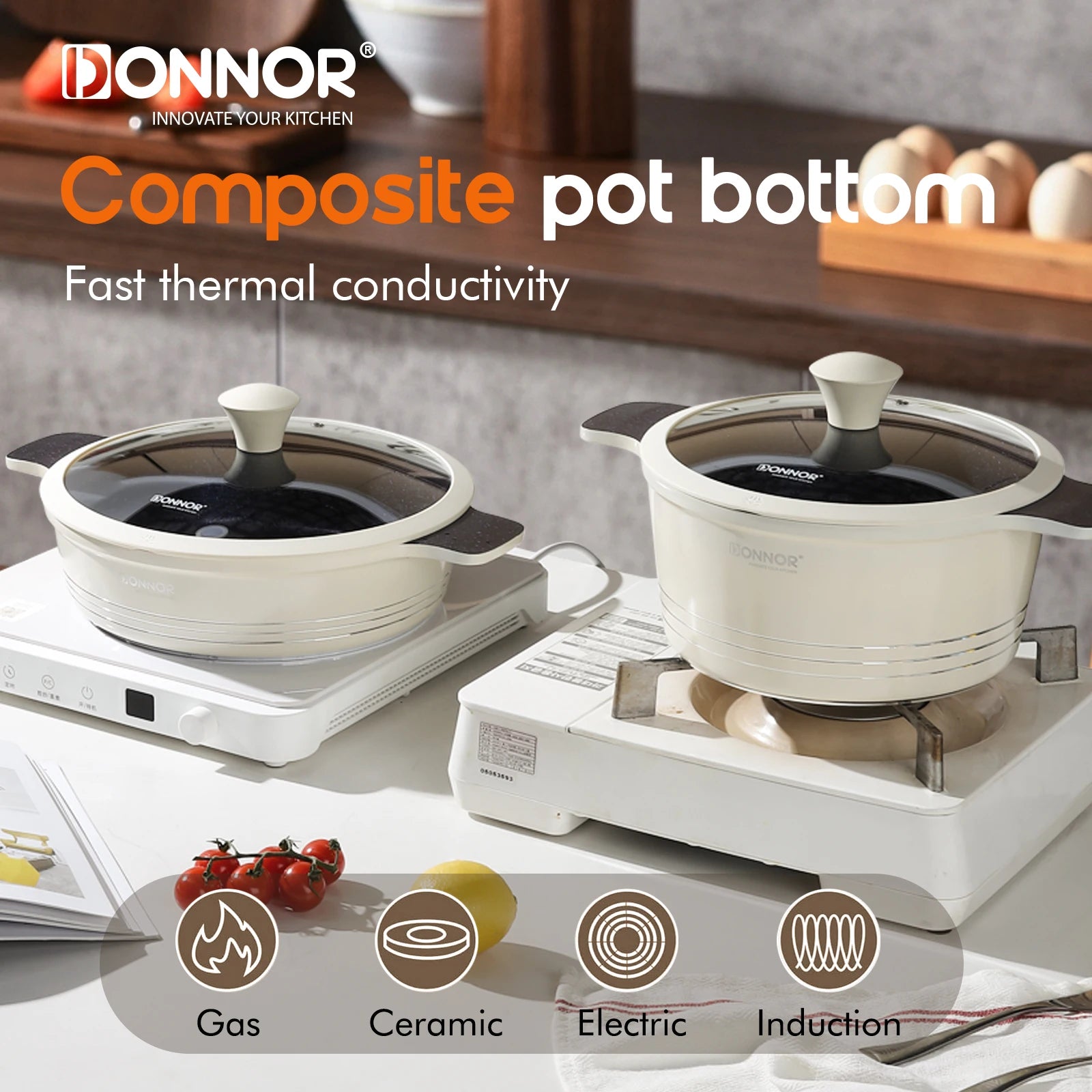 DONNOR Ceramic Cookware Set,Healthy Non-stick Cookware Set