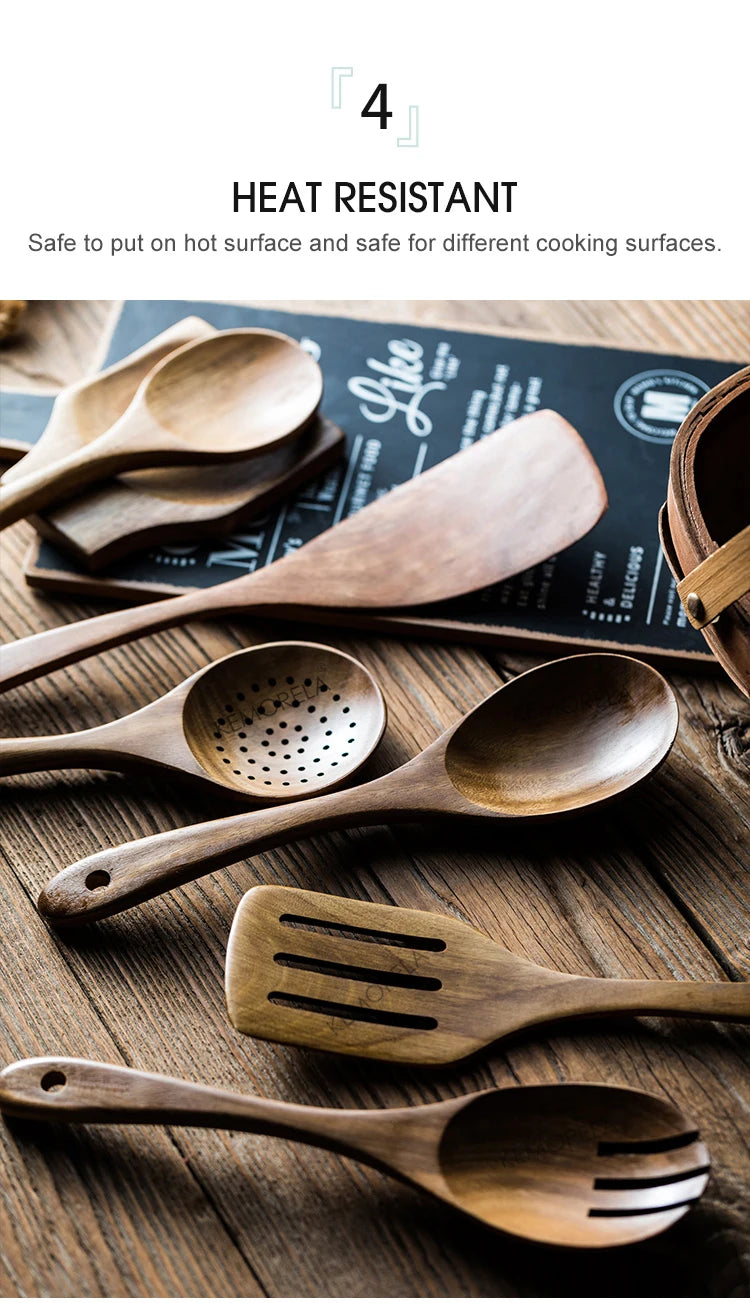 9PCS Wooden Spoons For Cooking, Wooden Utensils For Cooking