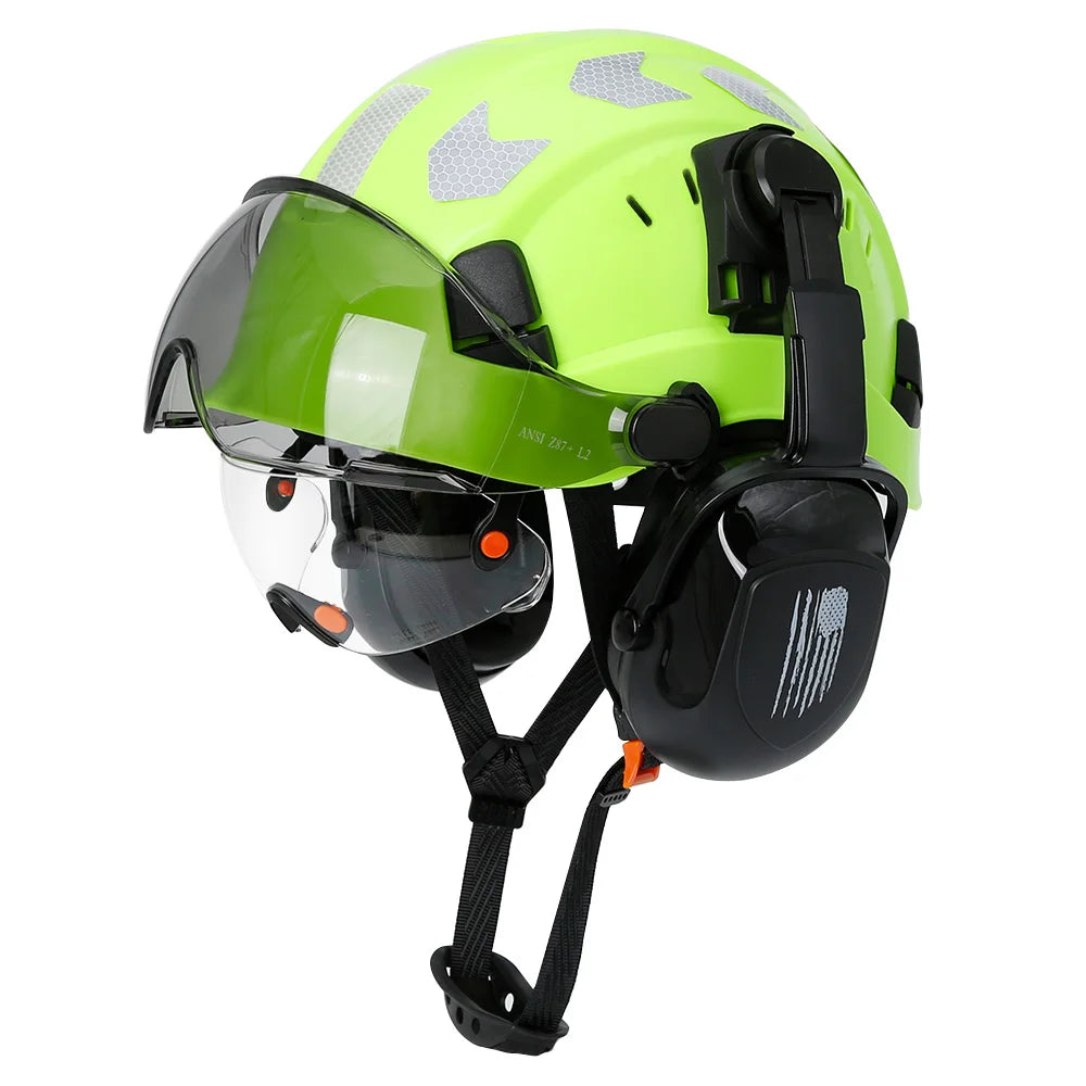 CE Construction Safety Helmet With Visor Built In Goggles