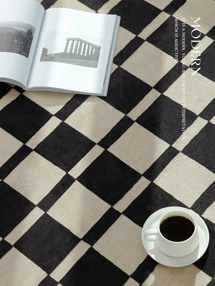 French Retro Rugs for Bedroom Checkerboard Living Room Decoration