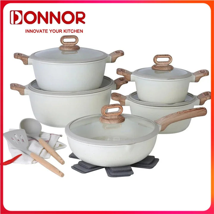 DONNOR Pot and Pan Set Non stick Frying pan 15/16Pcs Cookware
