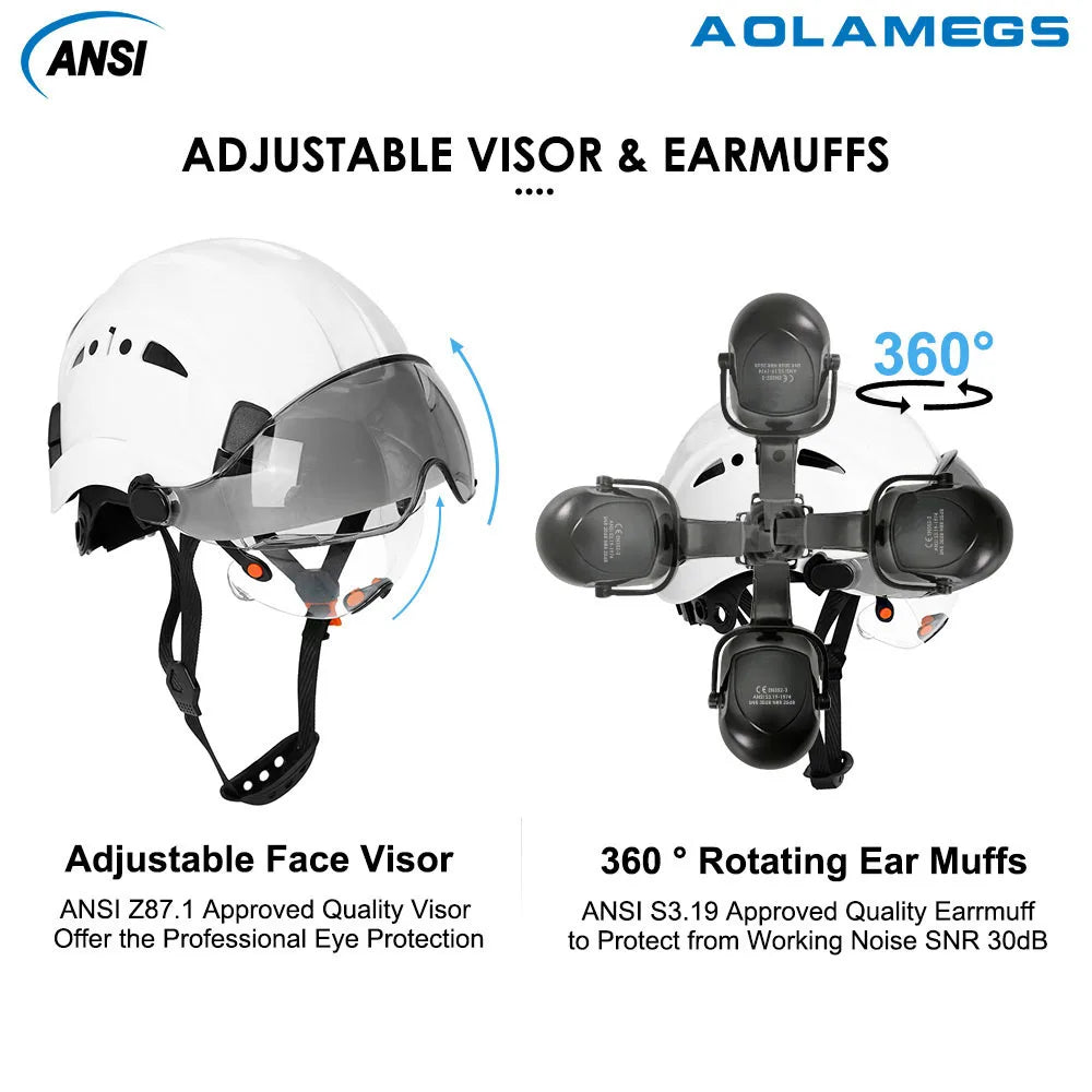 CE Construction Safety Helmet With Visor Built In Goggles