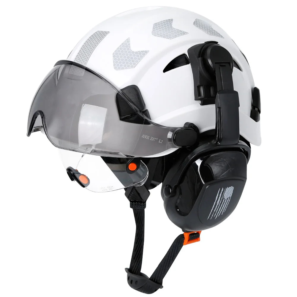 CE Construction Safety Helmet With Visor Built In Goggles