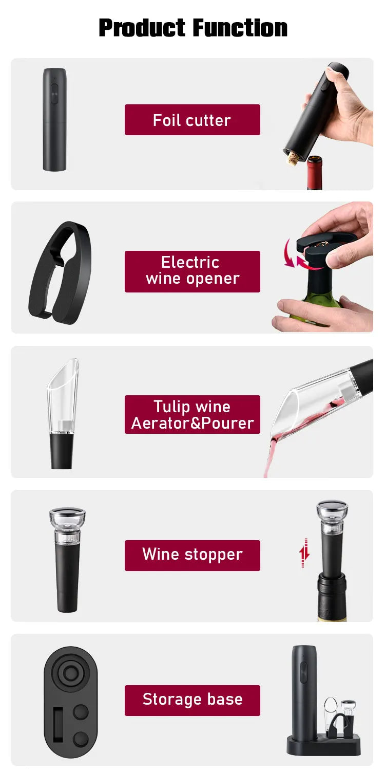 5 in1 Electric Wine Opener Set with Charging Base Automatic