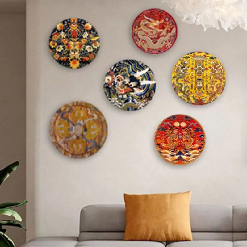 6-8inch Chinese Style Ceramic Plate with Dragon Phoenix