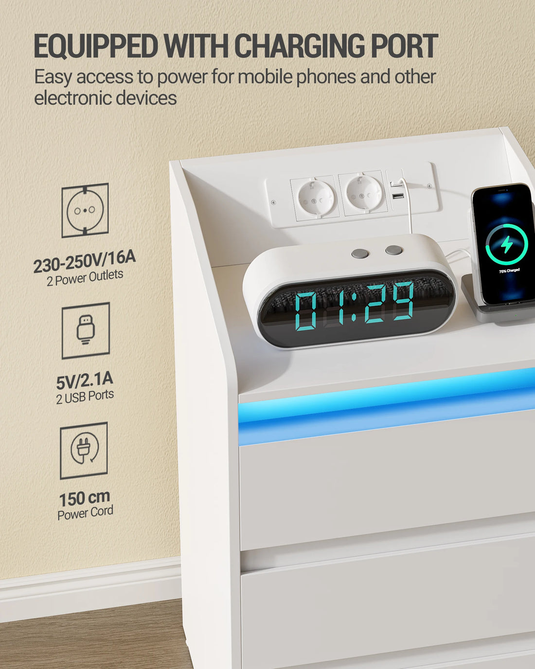 Hzuaneri Bedside Table with 3 Drawers