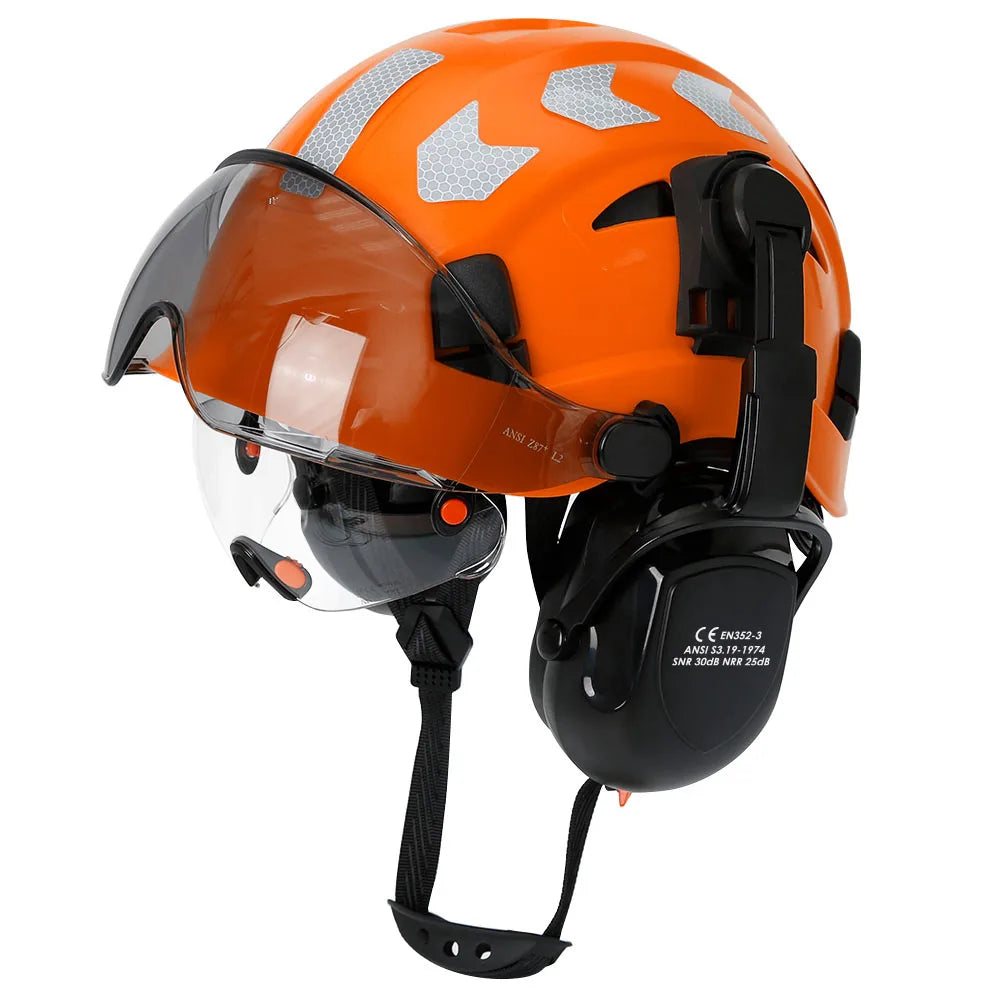 CE Construction Safety Helmet With Visor Built In Goggles