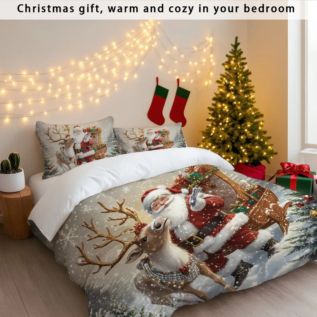 3pcs Santa Claus Printed Bedding Set