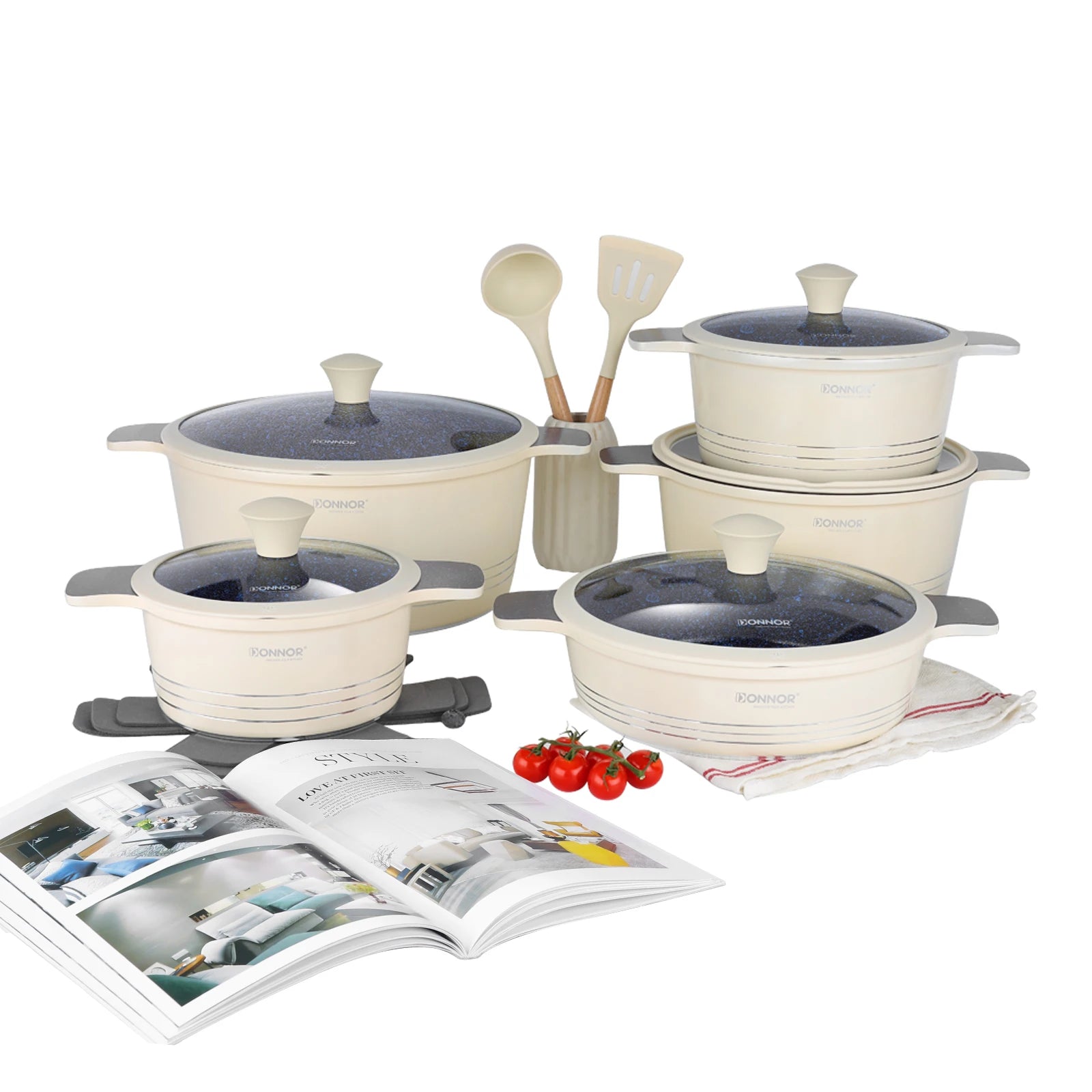 DONNOR Ceramic Cookware Set,Healthy Non-stick Cookware Set