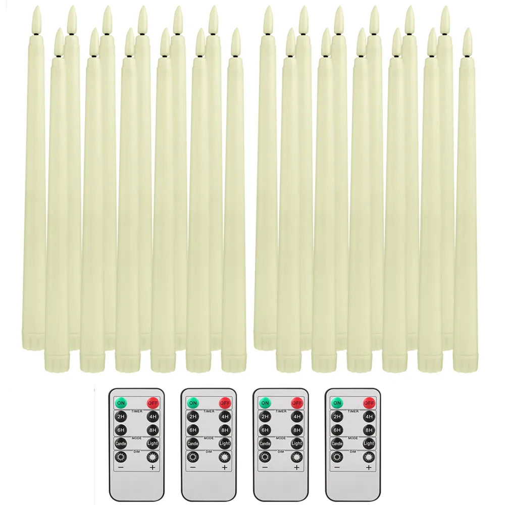 LED Flameless Taper Candles Flickering with 10-Key Remote