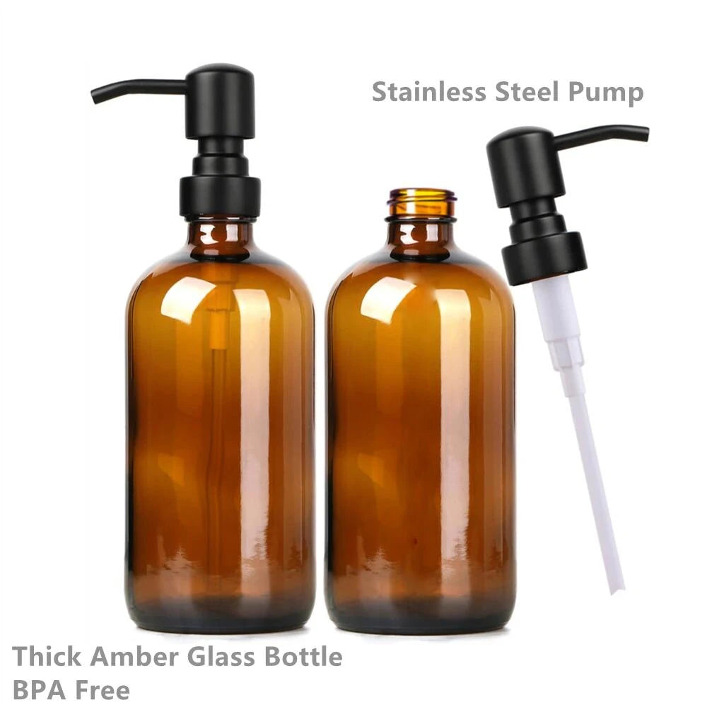 Amber Glass Soap Dispenser with Black Pump