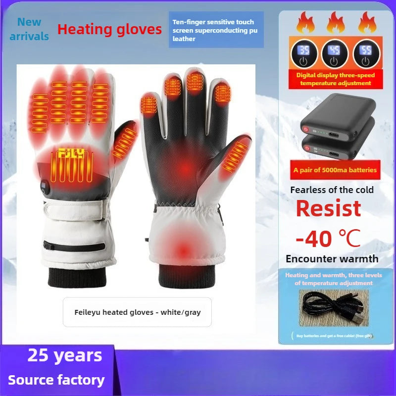 2025 Smart Heated Ski Gloves USB Recharge 3-Heat Carbon Fiber Waterproof
