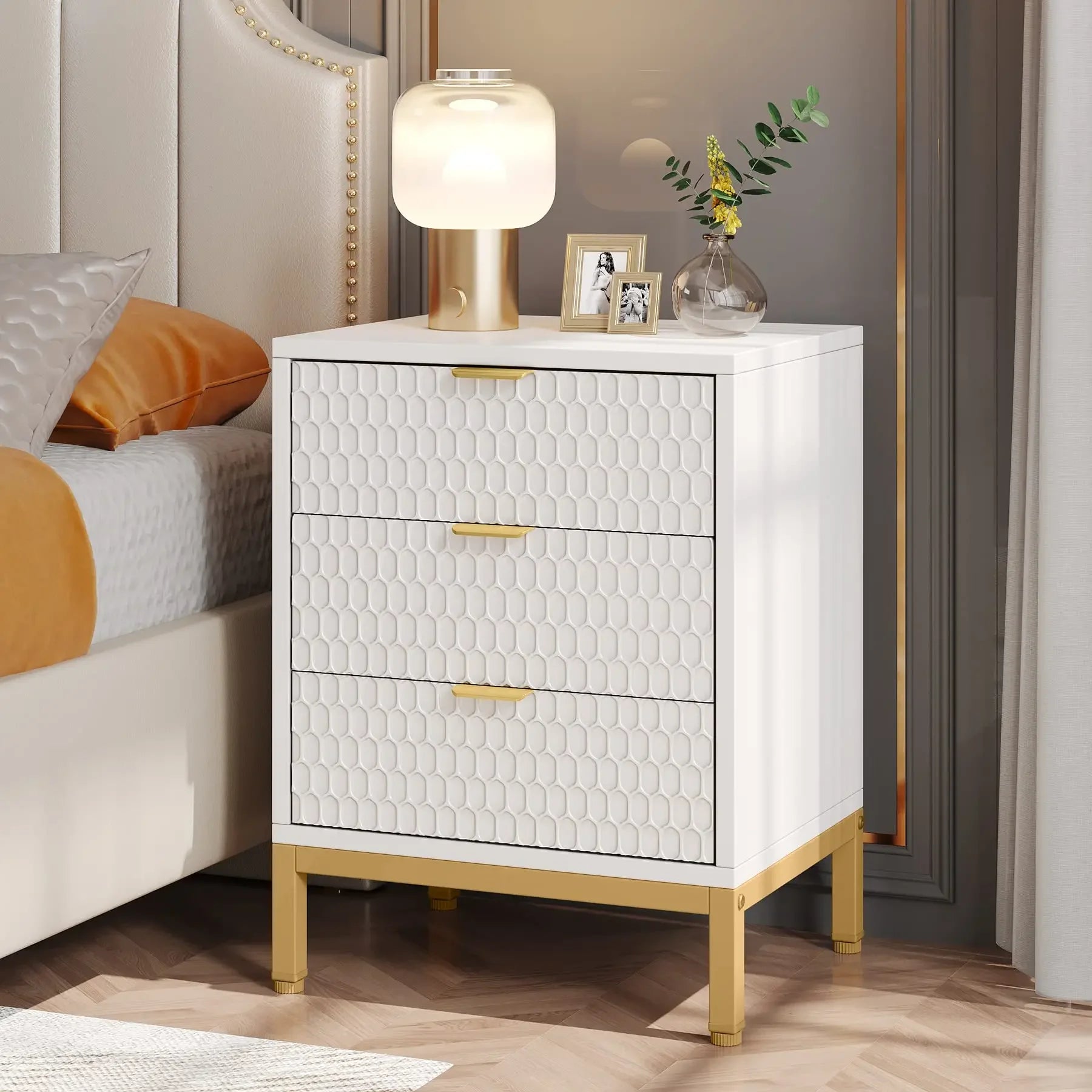 Tribesigns Modern Nightstand, 25.8" Tall Bedside Table with 3 Drawers