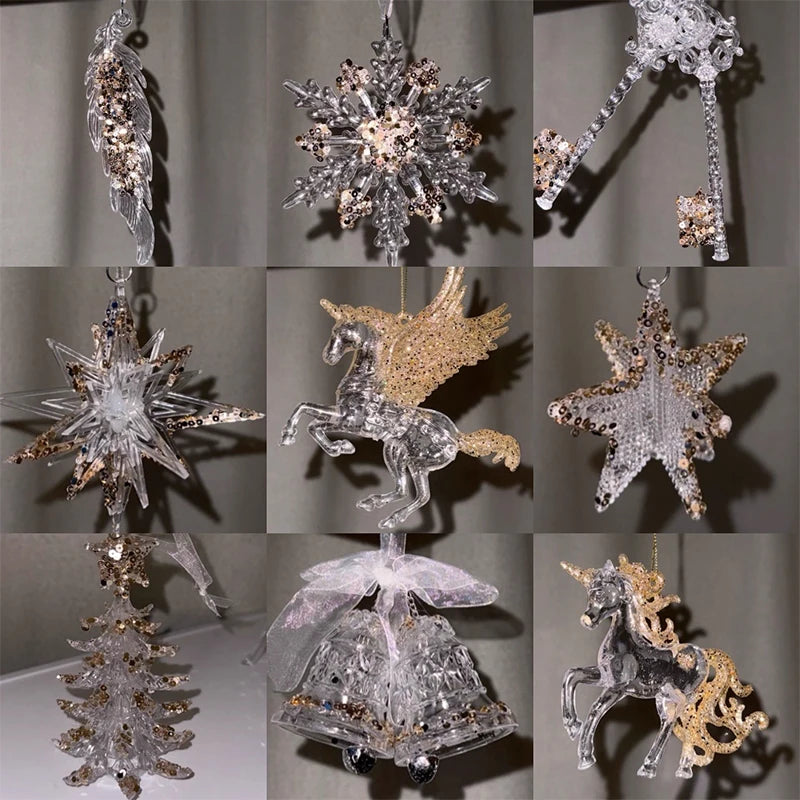 Crystal Christmas Tree Ornaments Acrylic Clear Hanging Crystals for Christmas
