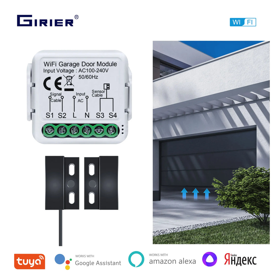 GIRIER WiFi Smart Garage Door Opener Controller Works with Alexa Google