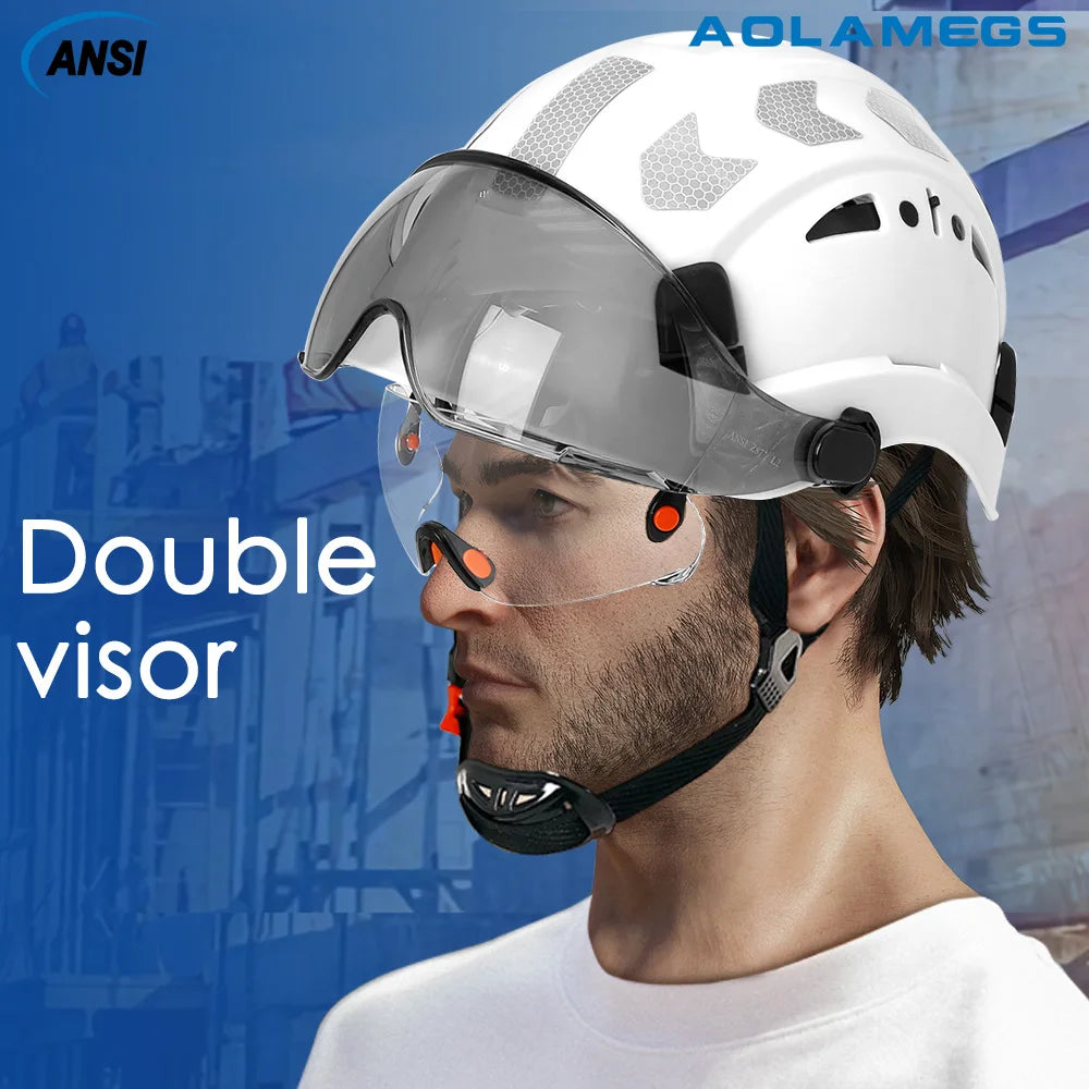 CE Construction Safety Helmet With Visor Built In Goggles