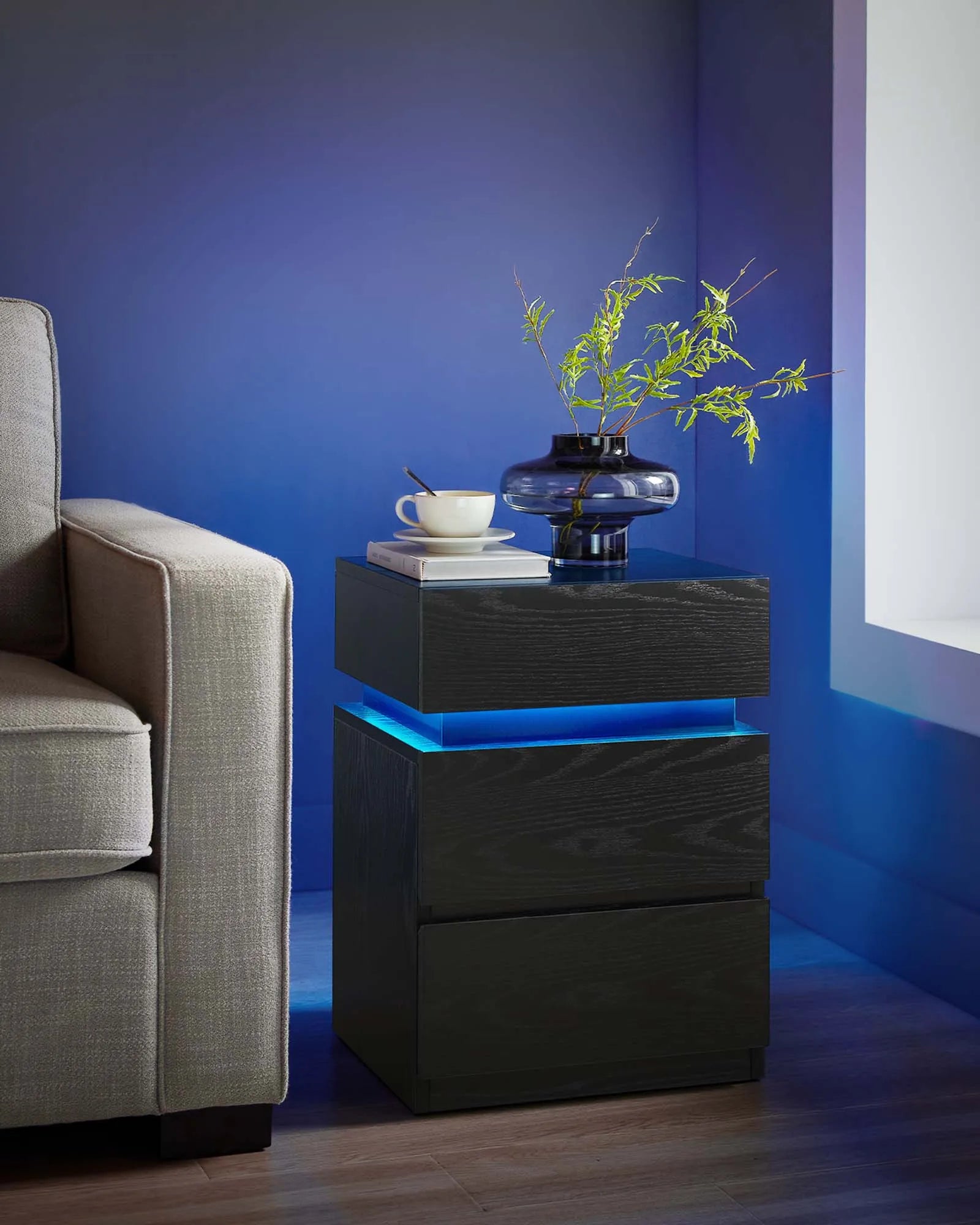 VASAGLE Bedside table with LED lighting