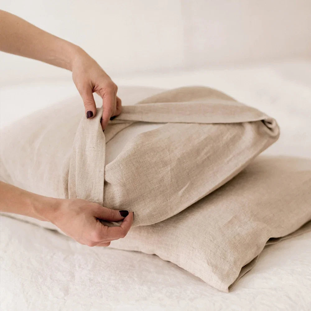Set of 2 100%Linen Soft Breathable Pillowcase Decorative Square