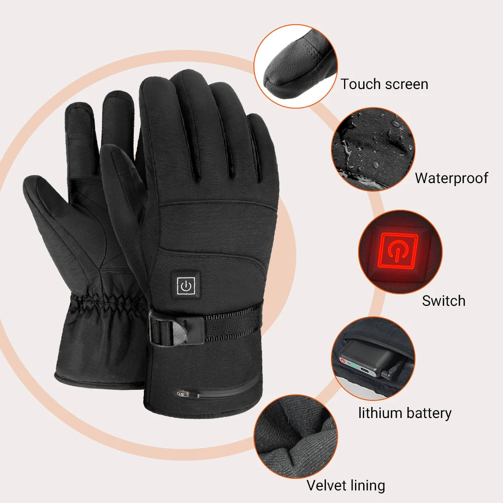 Electric Heated Gloves Winter Skiing Heated Gloves Moto Warm Waterproof