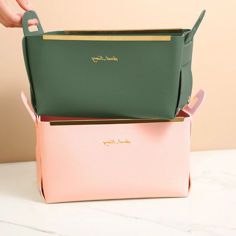 Desktop finishing PU leather storage box