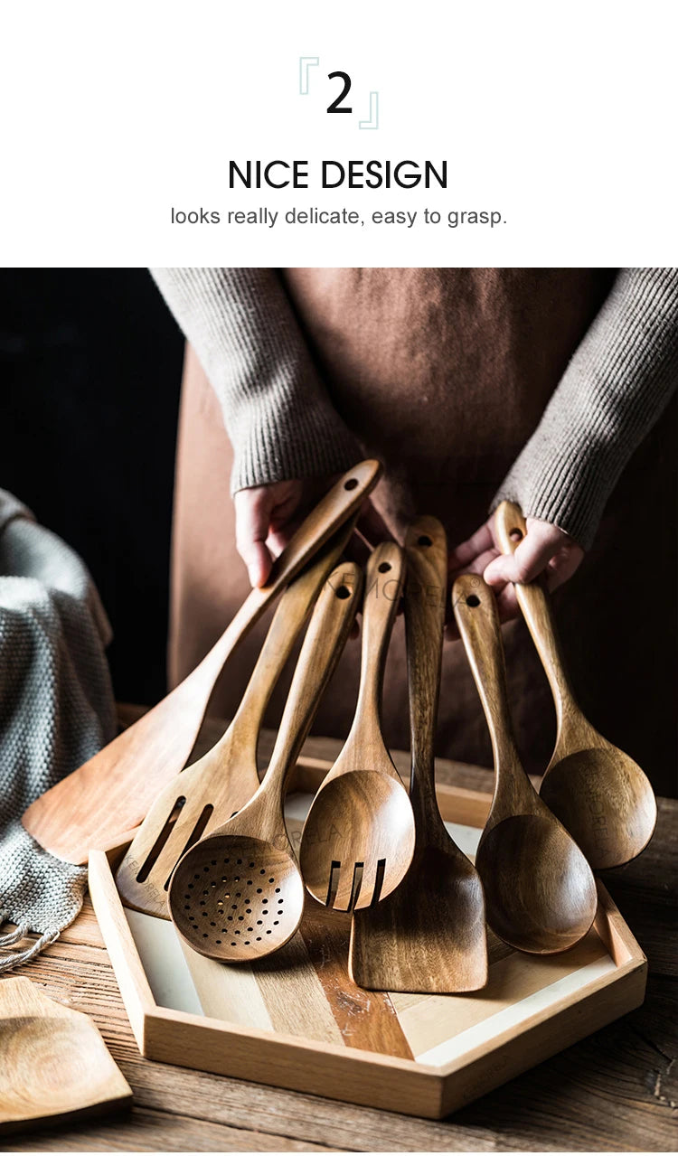 9PCS Wooden Spoons For Cooking, Wooden Utensils For Cooking