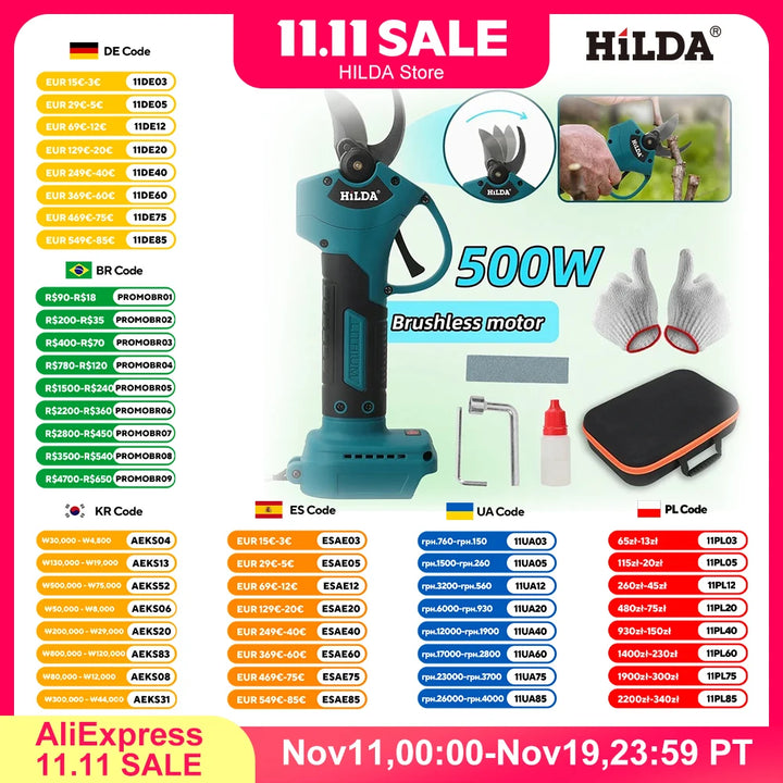 HILDA Brushless Electric Pruning Shears Cordless Fruit Tree