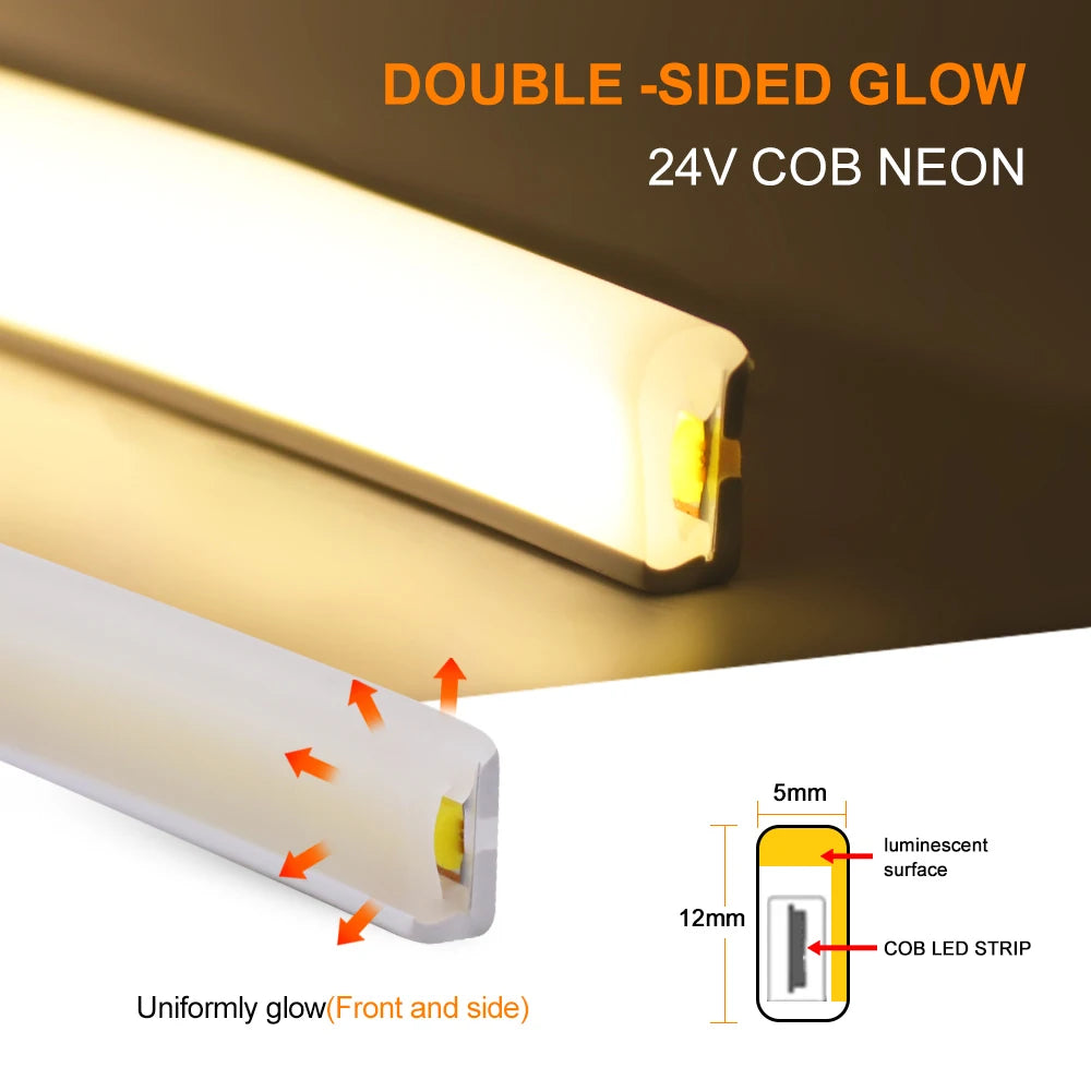 24V LED Neon Light Strip Solar Waterproof 8 Modes 320LEDs/m