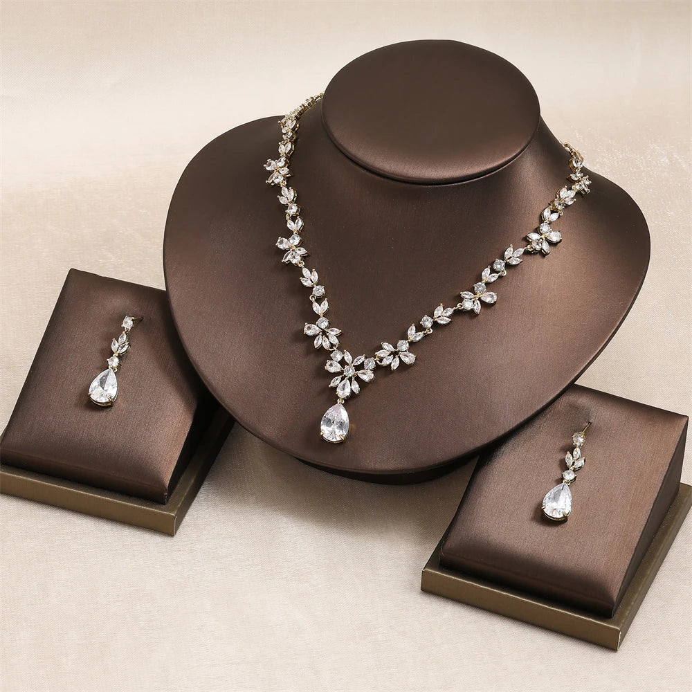 ZAKOL Brand Luxury AAA Zircon Earrings Necklace Jewelry Set